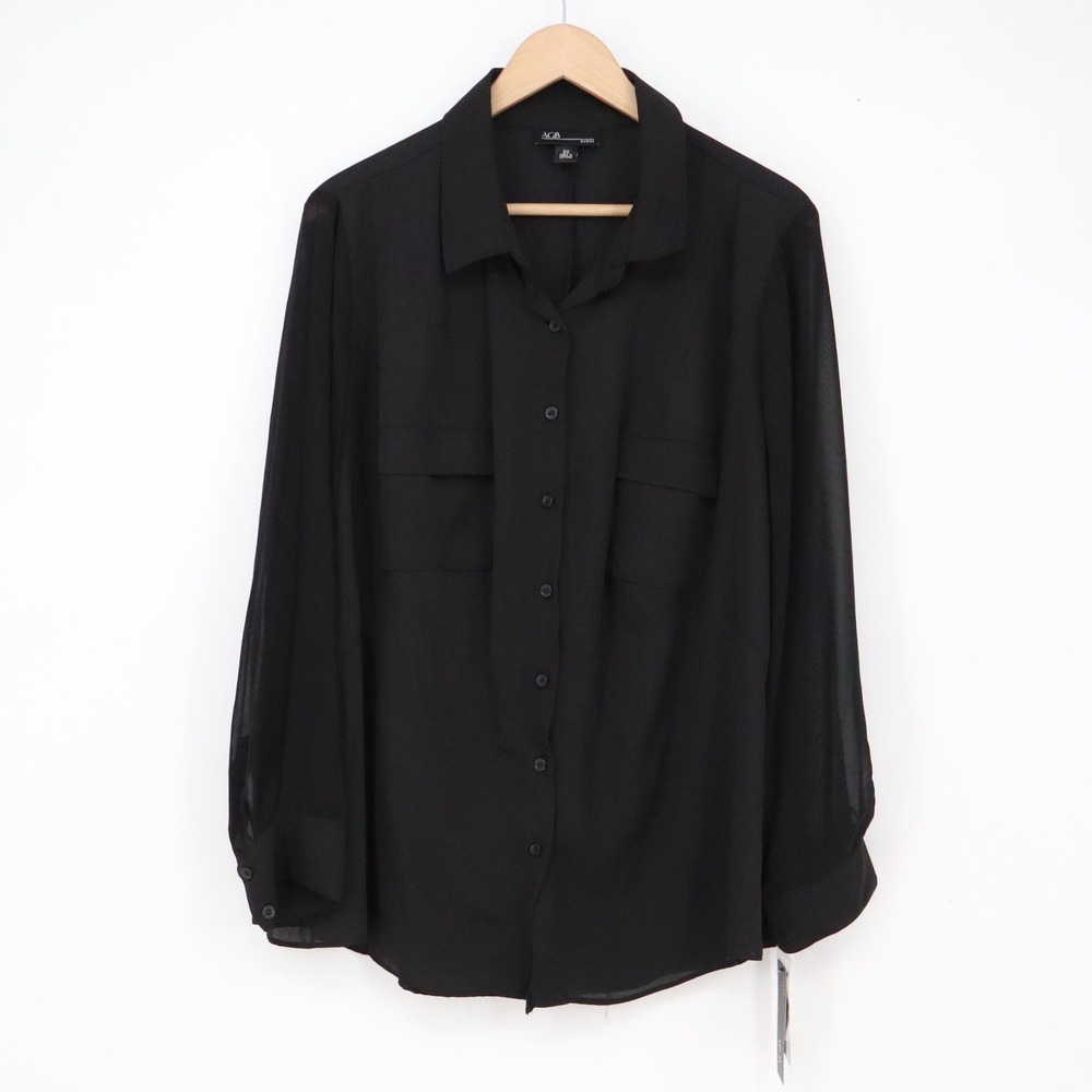 AGB Blouse Woman 2X Modern Artistelectric B Black Button-Down New NWT